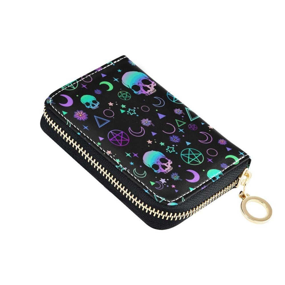 2690 Magic Skull RFID Credit Card Holder Wallets Accordion Leather Zipper